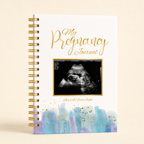 TISAYN My Pregnancy Journal blue watercolor cover with gold spiral binding