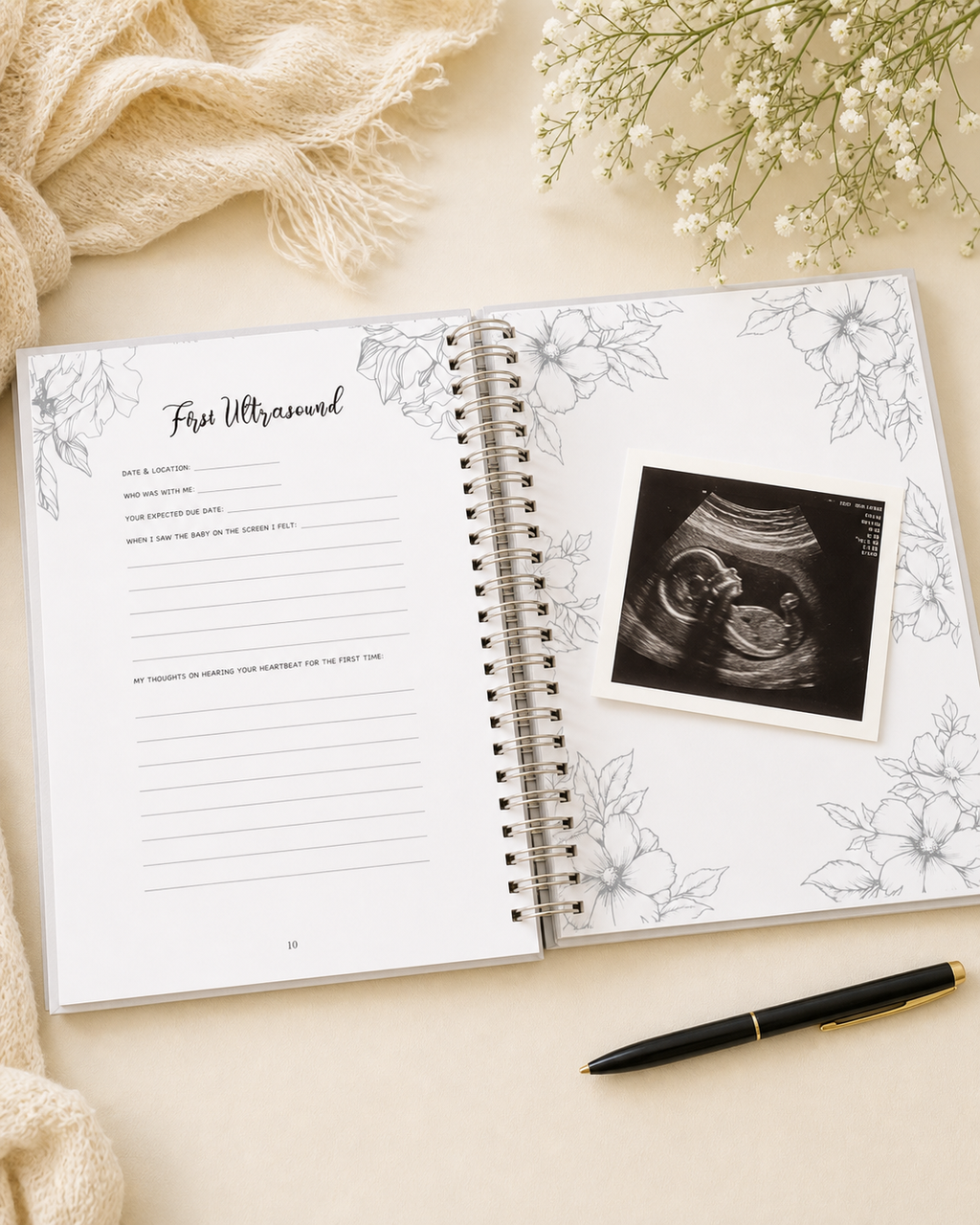 First ultrasound memory page inside the TISAYN pregnancy journal