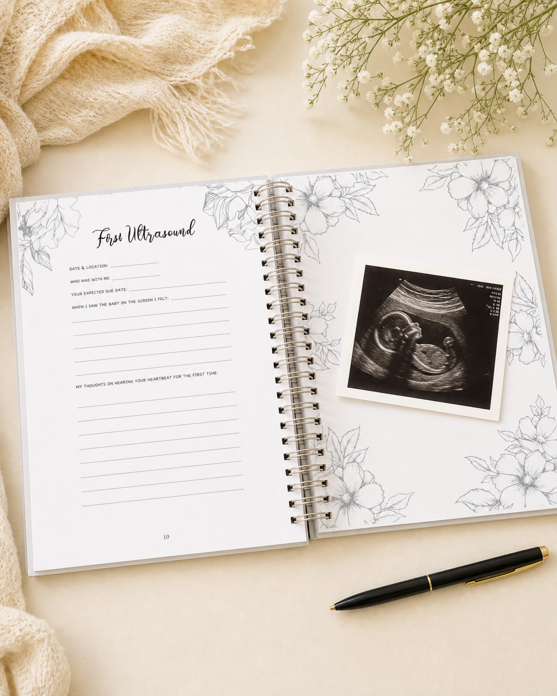 First ultrasound memory page inside the TISAYN pregnancy journal