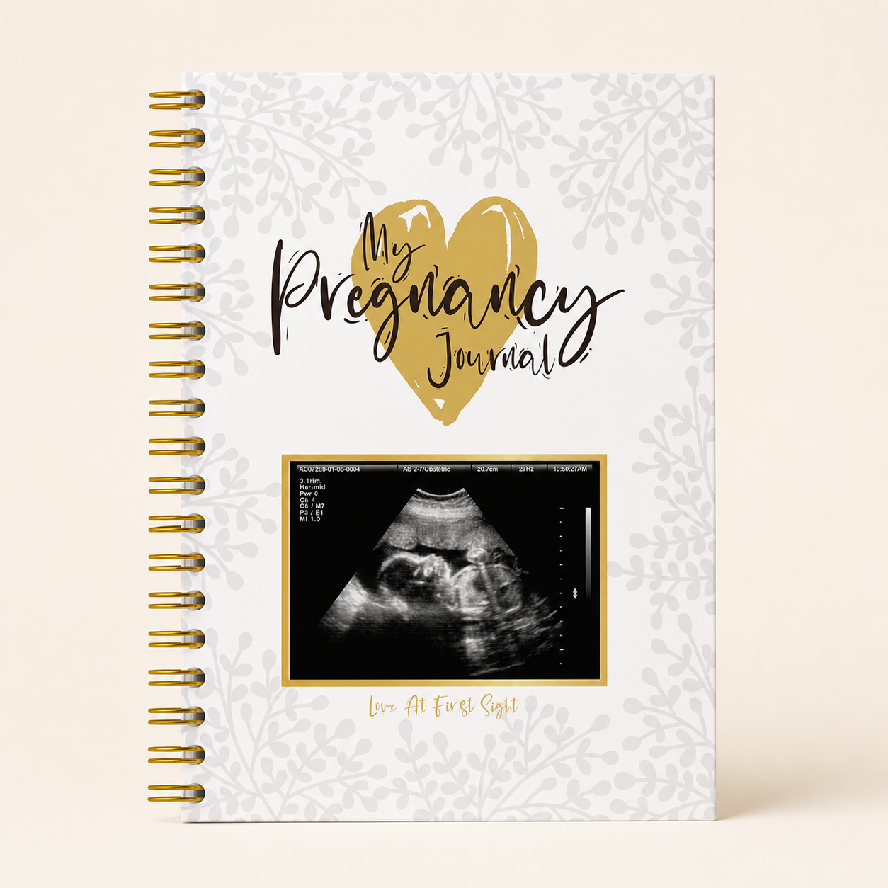 TISAYN pregnancy journal Gold Heart cover with gold spiral binding